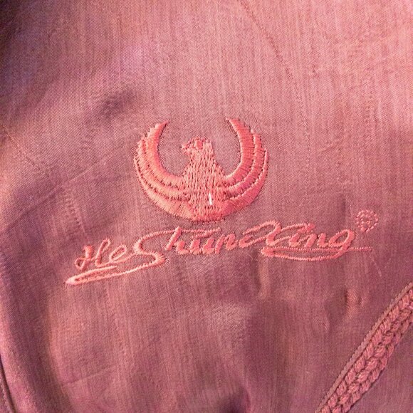 HeShunXing Vintage Bomber Jacket | Size Large | Deep Burgundy | Retro Streetwear - Picture 5 of 6